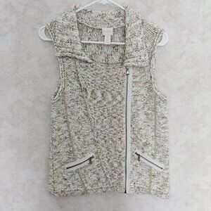 Chico's Women's Marled Cream & Taupe Chunky Knit Zip Sweater vest Size 0 (S/4)